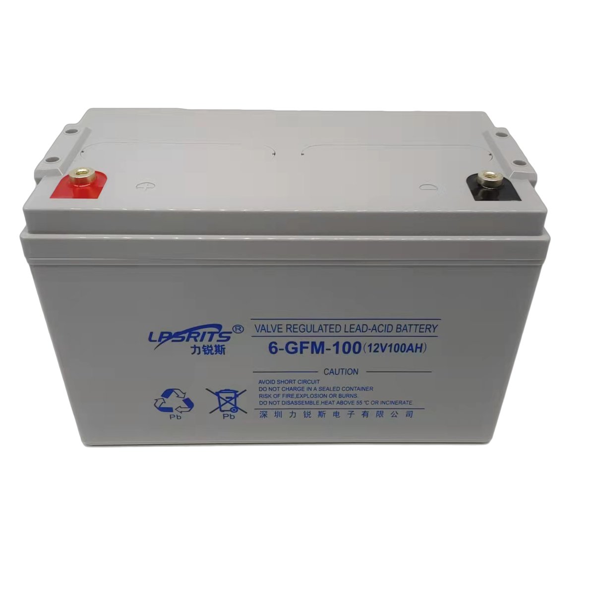 铅酸电池 大力神款 6-GFM-100Ah 12V100Ah 正面展示 - 华南腾飞